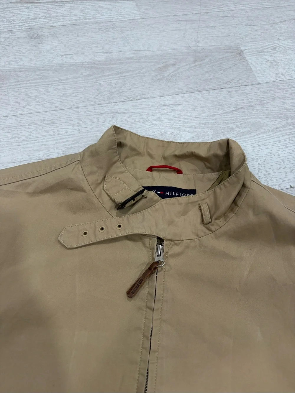 Tommy Hilfiger Vintage Men’s Tan Khaki Motorcycle Full Zip Up Jacket Size L